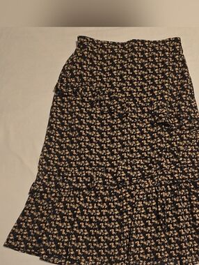 Black Floral Tiered Midi Skirt